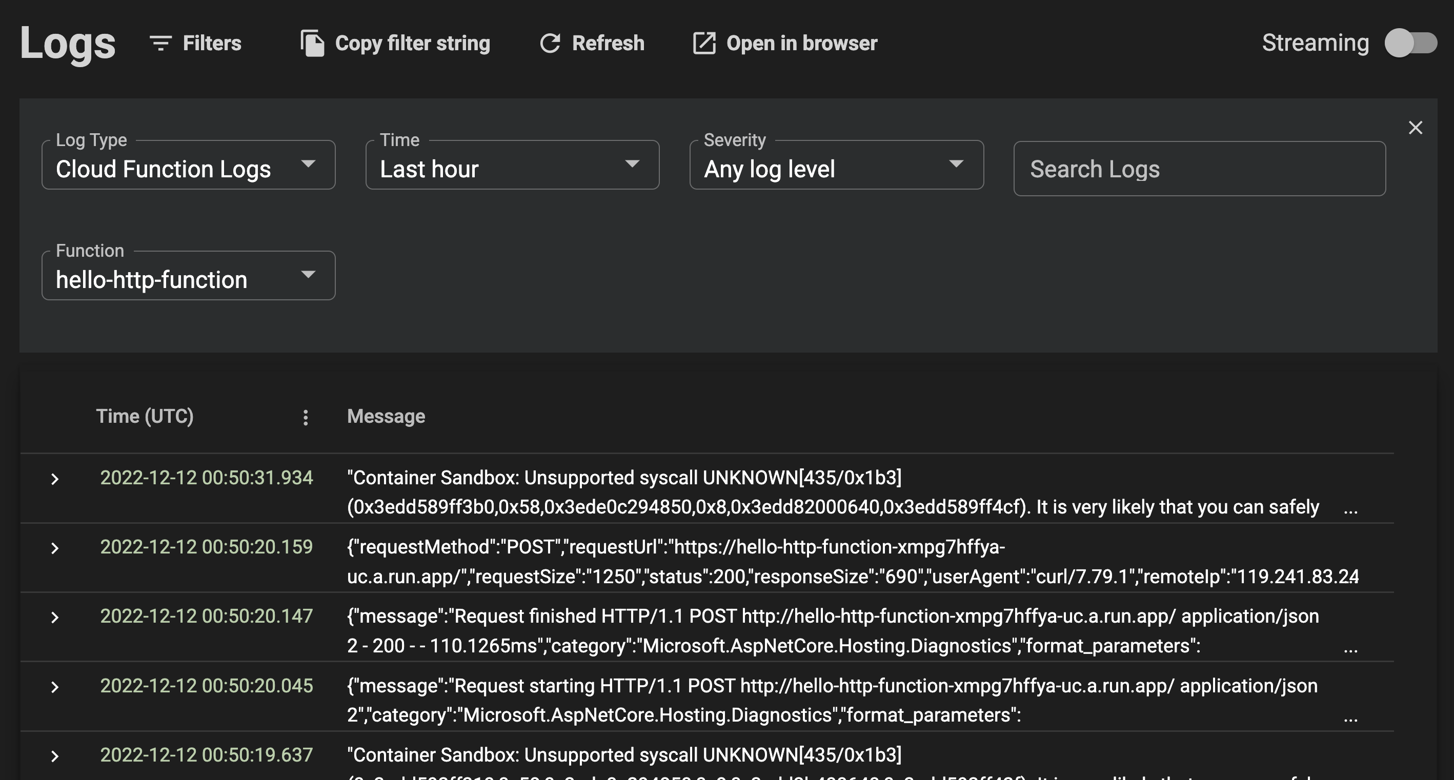 View logs