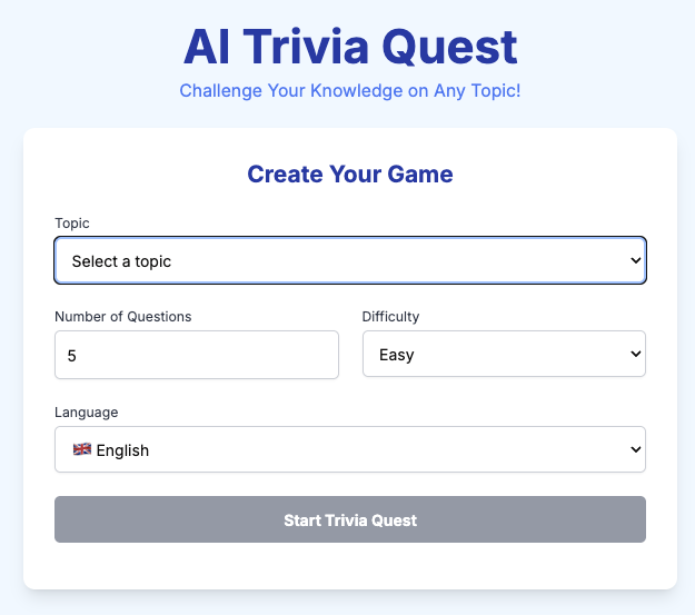 AI Trivia Quest app