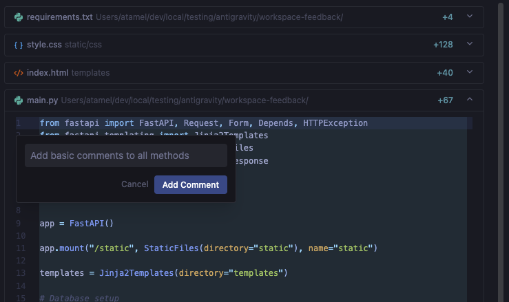 Antigravity code comment