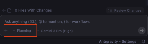 Antigravity planning mode