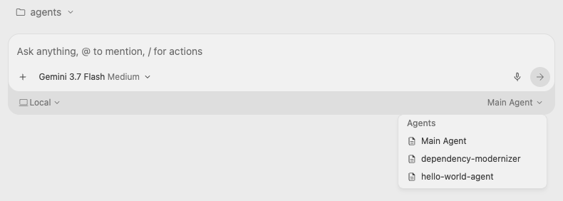 Antigravity Custom Agents in Chat