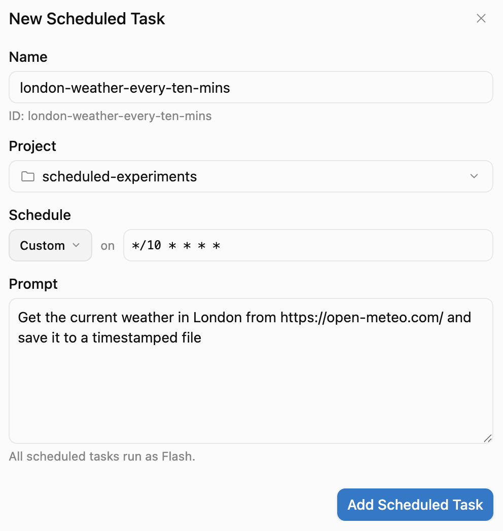 Scheduled task UI